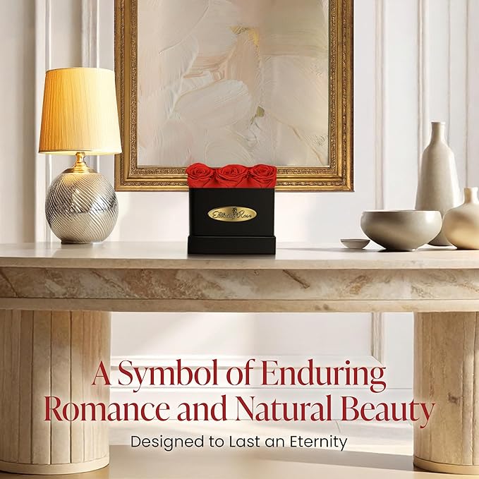The Eternity Rose 9-Piece Preserved Roses in a Luxury Gift Box – Real Roses in Square Black Box – A Valentine’s Gift as Everlasting as Your Love