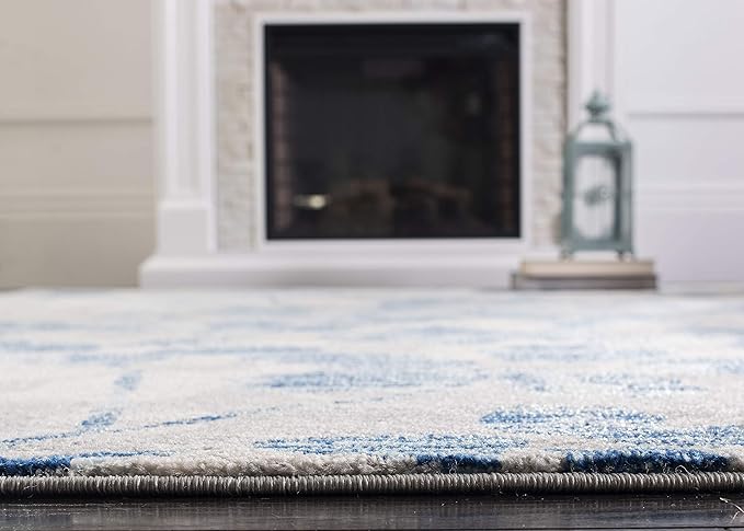 SAFAVIEH Evoke Collection Area Rug - 6'7" Square, Grey & Light Blue, Floral Design, Non-Shedding & Easy Care, Ideal for High Traffic Areas in Living Room, Bedroom (EVK236J)