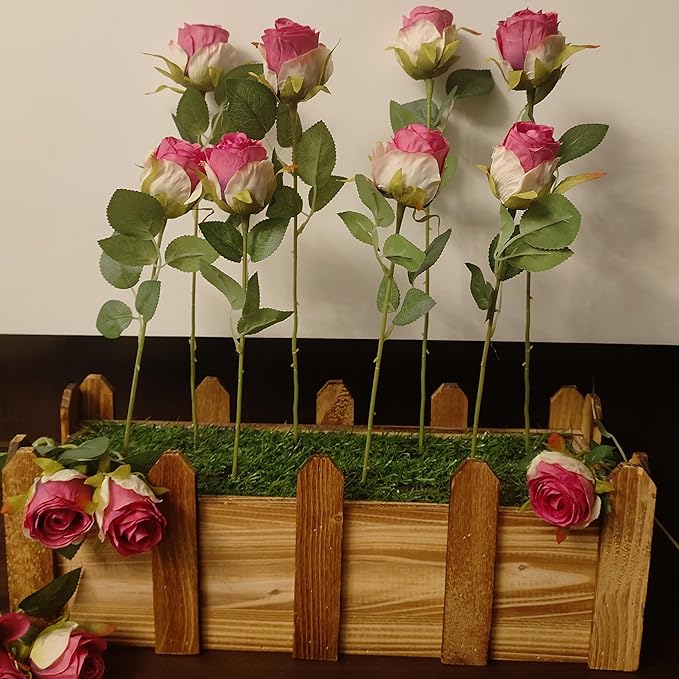 Artificial Roses 10 Pcs - Lifelike Single Stem Fake Roses with Natural Petal Texture,Fade-Resistant Silk Flowers for Wedding Decor,Home Vase Arrangements,Party Centerpieces(10, Magenta)