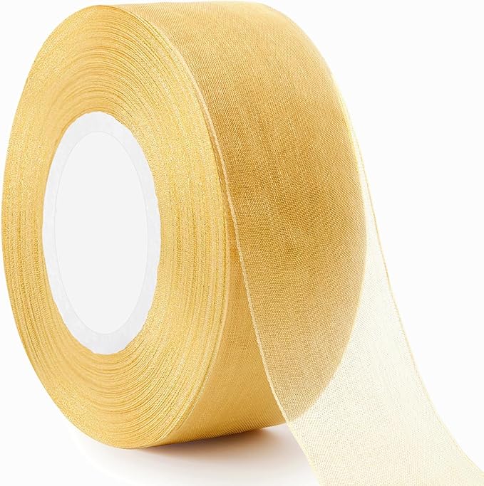 1-1/2 Inch Champagne Gold Sheer Organza Ribbon for Bow Making, Gift Wrapping, Christmas Decoration, 50 Yards/Roll