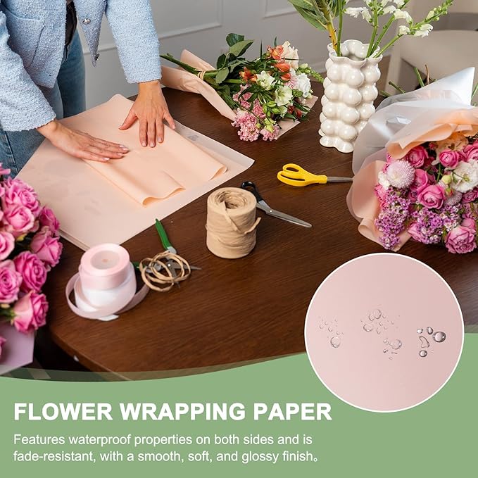 PATIKIL 22.8 x 22.8 Inch Flower Wrapping Paper, 20 Pcs Iridescent Double Sided Florist Bouquet Packaging Waterproof Florist Supplies DIY Crafts Gift Packaging Gift Box Wedding, Dark Pink