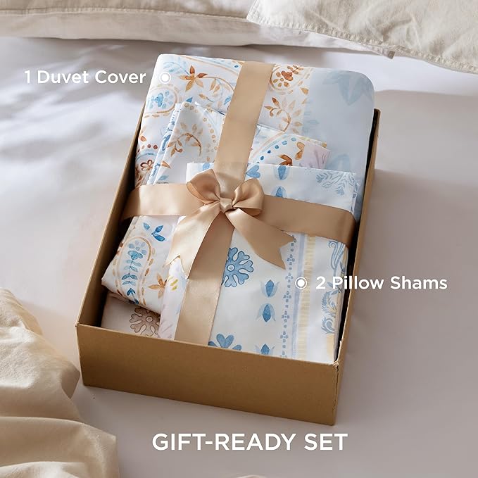Bedsure Duvet Cover Queen Size - Reversible Vintage Floral Duvet Cover Set with Zipper Closure, 3 Pieces Winter Sky Bedding Set with 8 Corner Ties and 2 Pillow Shams 20"x26"