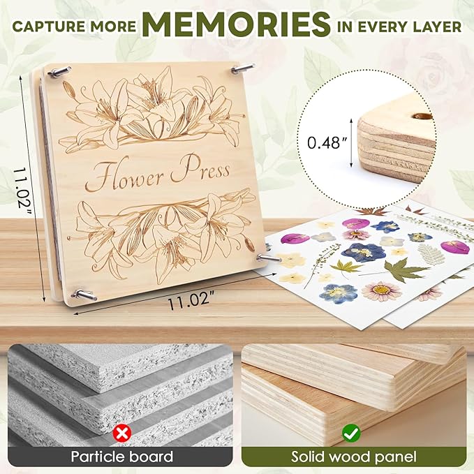 GTQYYF Extra Large Flower Press Kit 11.02 x11.02 inches with Storage Bag,Solid Wood Flower Press Kit - DIY Arts and Craft Kit 10 -Layers, Ideal Gift for Flower & Plant Lovers