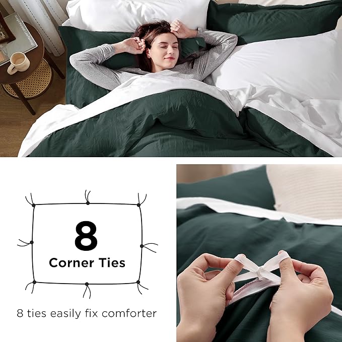 Bedsure Forest Green Duvet Cover King Size - 3 Pieces Prewashed Cotton-Like Extra Soft Bedding Set, Includes 1 Duvet Cover 104x90 Inches with Zipper Closure & 2 Pillow Shams, Comforter Not Included