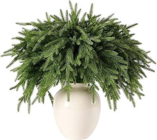 12Pcs 18'' Norfolk Pine Stems Realistic, Lifelike Christmas Greenery Pine Branches for DIY Wreaths, Vase Fillers, Indoor Outdoor Decor, Real Touch Christmas Decorations for Table, Mantle