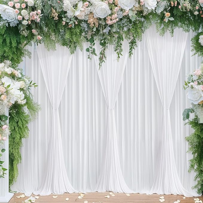 White Backdrop Curtains 10 Panels, 10 Feet Wrinkle-Free Polyester Photography Backdrop Drapes for Wedding Baby Shower Party Background Backdrop Stand- 10FTX40FT