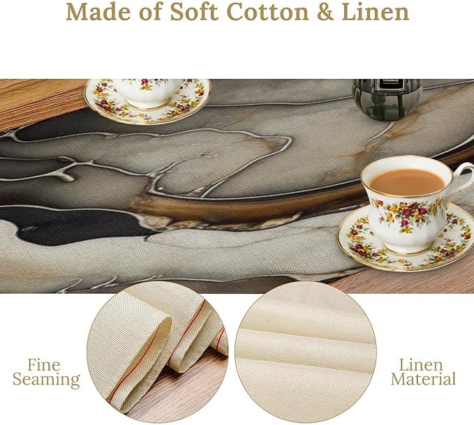 Abstract Colorful Marble Table Runner, Modern Black White Gold Natural Liquid Watercolor Texture Dinner Runner Table Decoration for Home Kitchen Dining Holiday Party 13x108in