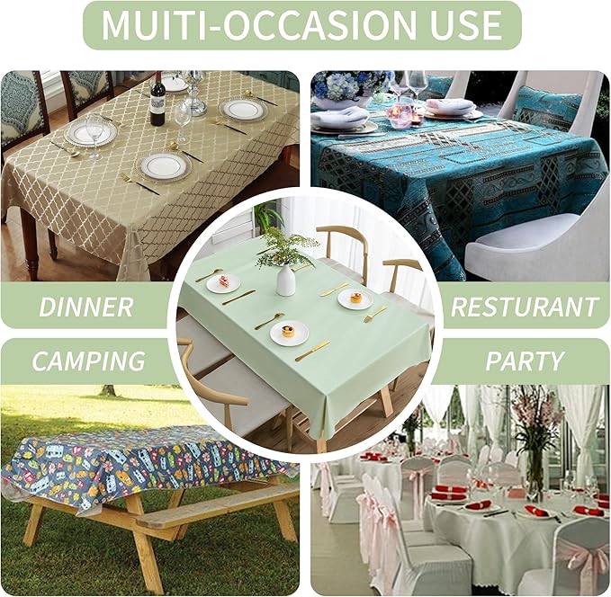 Rectangle Table Cloth,100% Waterproof Tablecloth Oil Proof Spill Proof Vinyl Table Cloth, Wipe Clean Plastic Table Cover for Dining, Camping, Indoor and Outdoor 54" x 78",Green