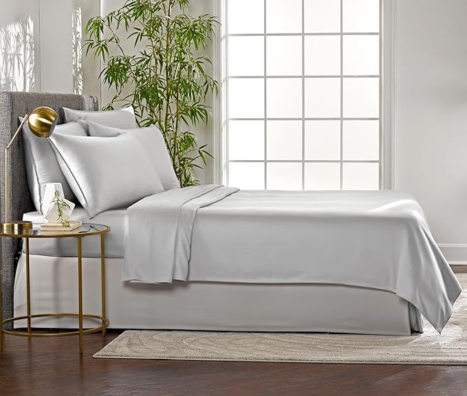 Pure Bamboo Twin Sheets, Genuine 100% Organic Viscose Derived from Bamboo Bed Sheet Set, Luxuriously Soft & Cooling, Double Stitching, 2 Year Quality Promise (Twin, Silver Pearl)