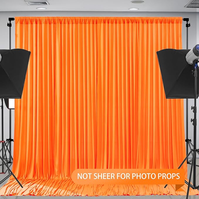 Orange Backdrop Curtains 4 Panels - Wrinkle-Free Polyester Photography Drapes for Baby Shower & Birthday Party - 16 X 10FT