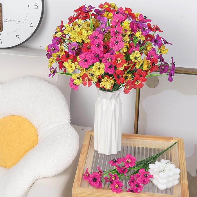 Ouddy Decor 12 Bundles Artificial Flowers for Outdoors Fake Silk Flowers UV Resistant Faux Plastic Plants for Indoor Outdoor Vase Box Garden Porch Window Box Home Spring Summer Decor, Multicolor