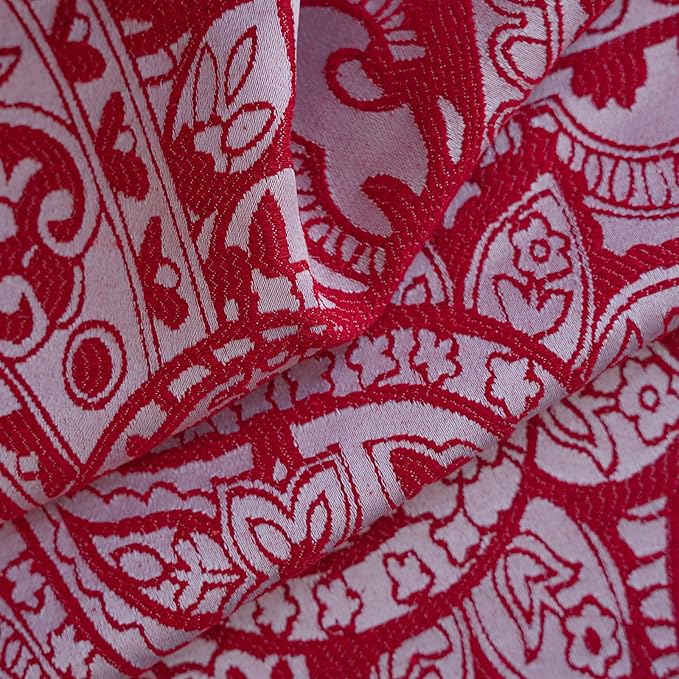 ENJOYBRIDAL Red Paisley 84 Inch Curtains for Bedroom Semi Sheer Drapes Rod Pocket 2 Panels Floor Length Window Curtain Panels for Living Room Farmhouse Jacquard Decorative Vintage Window Treatments