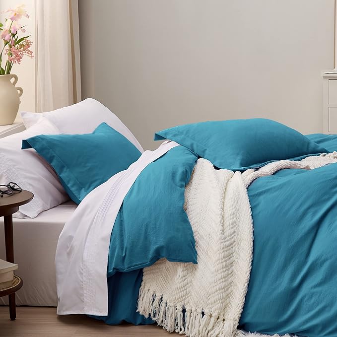 Bedsure Teal Duvet Cover King Size - 3 Pieces Prewashed Cotton-Like Extra Soft Bedding Set, Includes 1 Duvet Cover 104x90 Inches with Zipper Closure & 2 Pillow Shams, Comforter Not Included