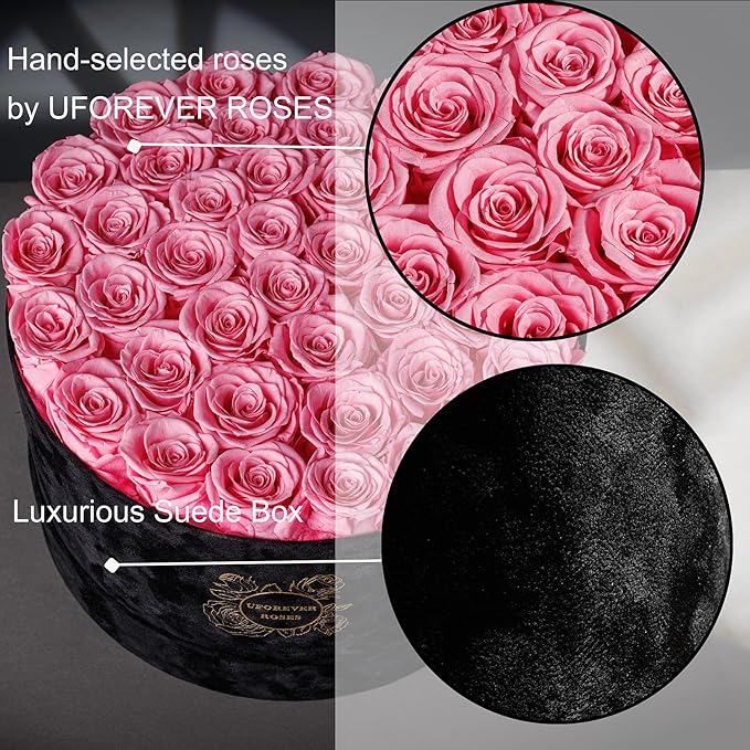 40 Pieces Preserved Roses in Suede Box, Flowers for Mothers Day, Preserved Flowers Gift for Women, Pink