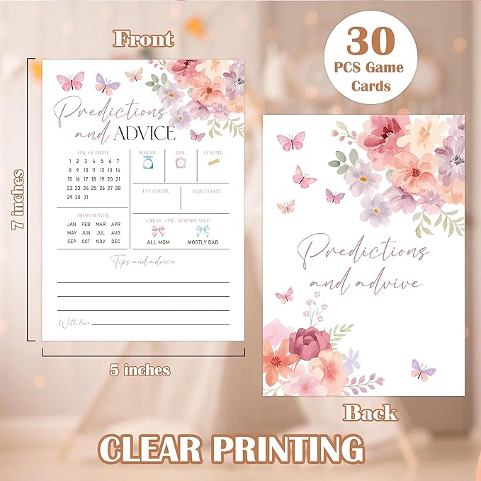 Baby in Bloom Baby Shower Games, Floral Predictions And Advice Game for 30 Guests with Game Cards, Gender Reveal, Baby Shower Supplies & Decorations (DV20)