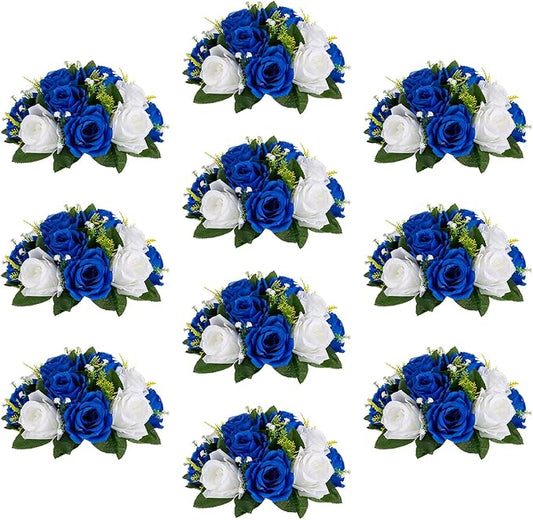 Sziqiqi Blue Artificial Flowers for Decoration Fake Kissing Flower Balls for Wedding Centerpieces Tables Flower Centerpiece Arrangement for Party Festival