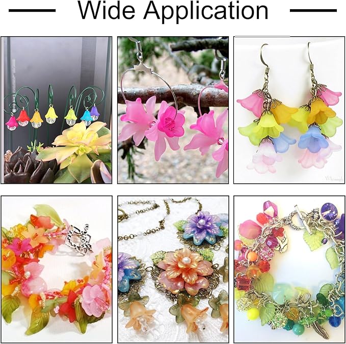 50Pcs Trumpet Flower Beads Frosted Acrylic Flower Bead Caps Blue Charms Bell Floral Pendants Floral Spacer Beads End Caps for Jewelry Making