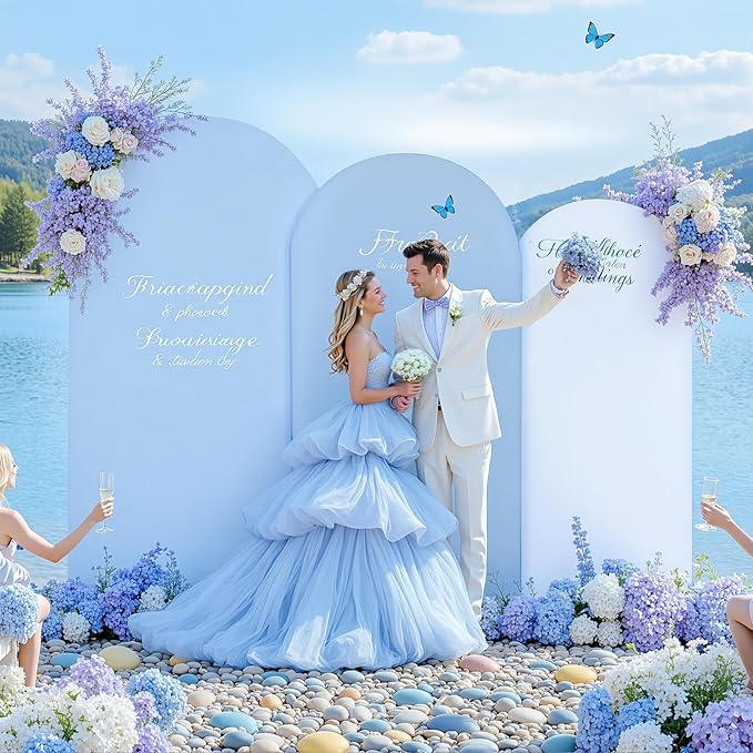 White and Blue Arch Backdrop Cover 8FT 7.2FT 6.6FT Arch Covers Stretchy Backdrop Set of 3, Wedding Arch Cover Spandex Fitted Double-Color Fabric Arch Covers for Party Baby Shower Birthday Decoration