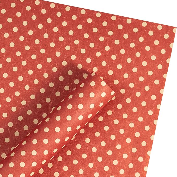 LeZakaa 20 Sheets Kraft Dots Flower Wrapping Paper, Reversible Red with White Polka Dots Floral Bouquet Paper for Christmas, Valentines, Mothers Day, Party, Birthday, Wedding, Baby Shower