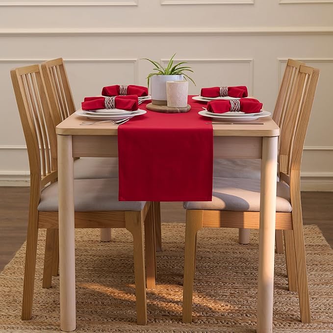 Encasa XO Table Runner 13"x48" Long | Cotton Canvas Fabric | Deep Red Solid Color | Machine Washable & Durable