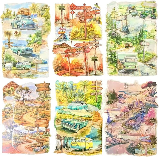 TIAMECH Travel Highway PET Stickers - 180 Pcs Beach Desert Oasis & Sunrise Sunset Design, Waterproof Sticker for Journaling & Scrapbooking, Junk Journal Supplies, Ephemera & DIY Crafts