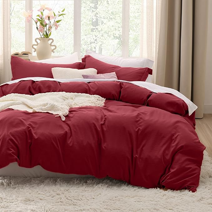 Bedsure Red Duvet Cover King Size - 3 Pieces Prewashed Cotton-Like Extra Soft Bedding Set, Includes 1 Duvet Cover 104x90 Inches with Zipper Closure & 2 Pillow Shams, Comforter Not Included