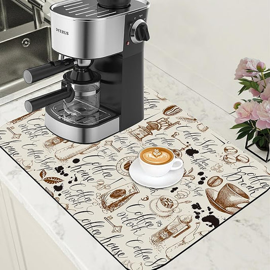 Dish Drying Mat Coffee House Coffee Bar Mat for Countertop Absorbent Rubber Backed Hide Stain Dish Drainer Rack Pad Espresso Machine Cafe Table Dining Room Decoration 15.7 x 23.6 Inch