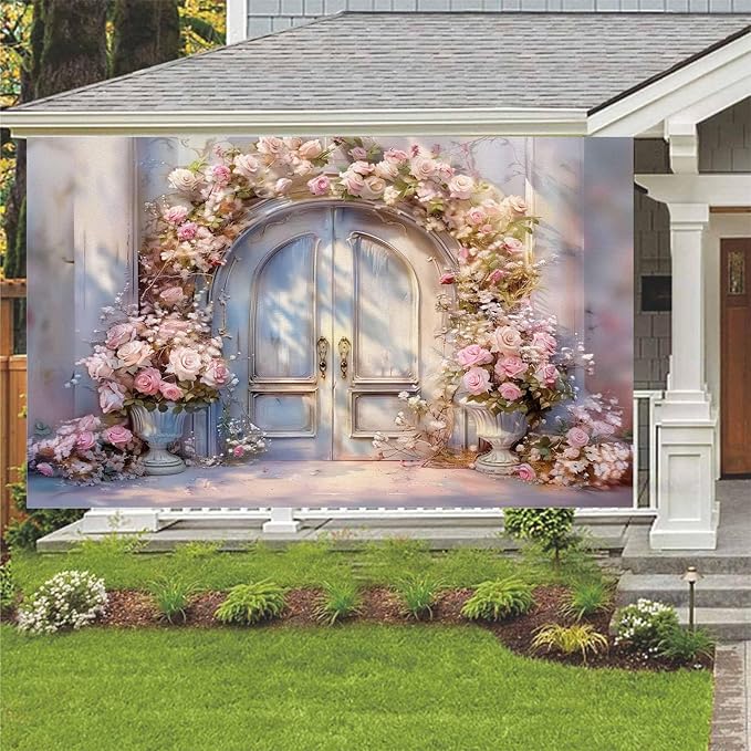 6X4ft Pink Floral Photography Backdrop, Retro Oil Painting Flowers Photography Backdrop Dreamlike Wedding Portrait Photo Background Wedding Birthday Party Background Banner Decor