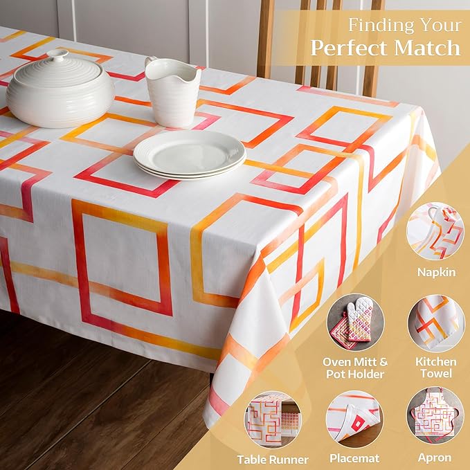 Maison d' Hermine Table Cloth Rectangle Table 100% Cotton 54 x 72 Inches Tablecloth Reusable Decorative for Dining Room, Farmhouse, Home, Party, Festive & Wedding Spring Summer - Summer Maze