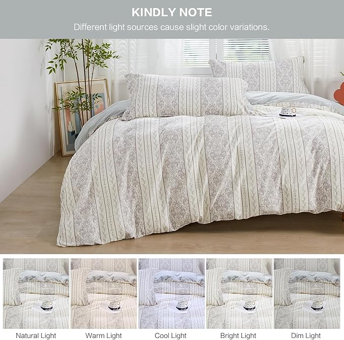 SAPHREAS Grey White Boho Duvet Cover Set Cotton,Modern All Season Bedding Set with Sham 3 Pieces Gray Comforter Set Soft and Lightweight King 1 Duvet Cover 2 Pillow Shams(Insert Excluded)