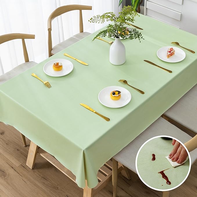 Rectangle Table Cloth,100% Waterproof Tablecloth Oil Proof Spill Proof Vinyl Table Cloth, Wipe Clean Plastic Table Cover for Dining, Camping, Indoor and Outdoor 54" x 102",Green