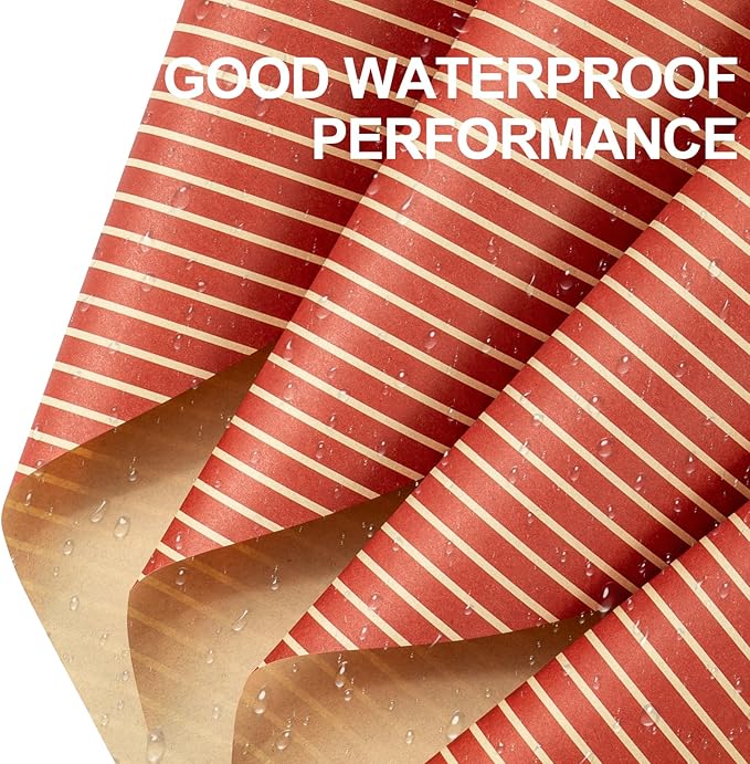 LeZakaa 20 Sheets Kraft Stripe Flower Wrapping Paper, Red Diagonal Stripes Floral Bouquet Paper for Christmas, Valentines, Mothers Day, Party, Birthday, Wedding, Baby Shower