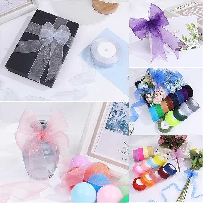 1-1/2 Inch x 50 Yards Sheer Organza Ribbon Chiffon Ribbon for Gift Wedding Flower Bouquet Wrapping Decorations Crafts (Purple)