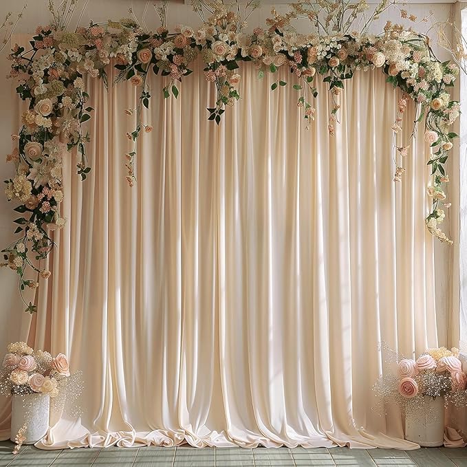 30x10ft Wrinkle Free Backdrop Curtain for Parties Soft Fabric Drapes Wedding Cream Curtain Backdrop for Birthday Party Decorations Background for Photography 5x10ft,6 Panels