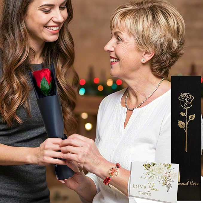 WILLSHINE Eternal Rose with Stem,Single Real Preserved Rose Gift Box,Forever Red Flower Stems Bouquets for Women,Mum,Wife,Girlfriend,Valentine's Day,Mother's Day,Chirstmas,Birthday,Aniversary Gift