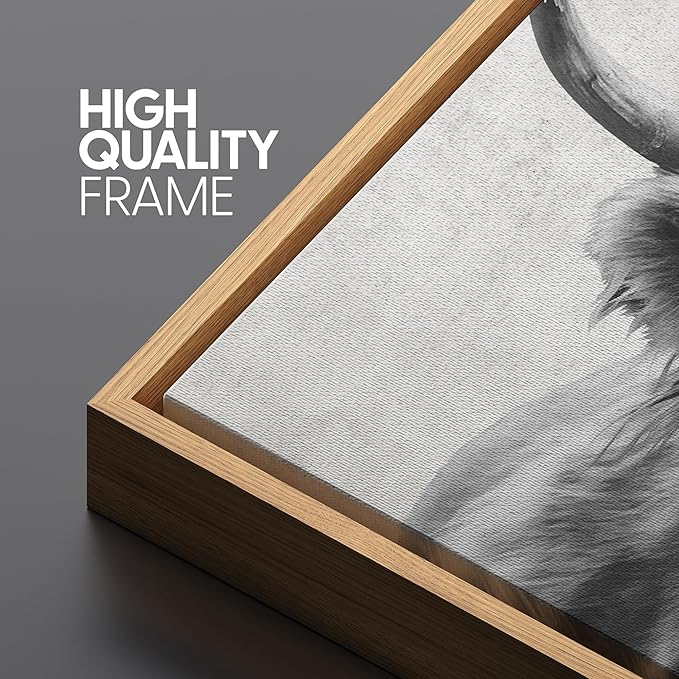 SIGNFORD Extra Large Framed Canvas Print Wall Art Highland Gentleman Portrait of a Highland Cow Illustrations Modern Art Relax/Calm Warm for Living Room, Bedroom, Office - 60"x30"