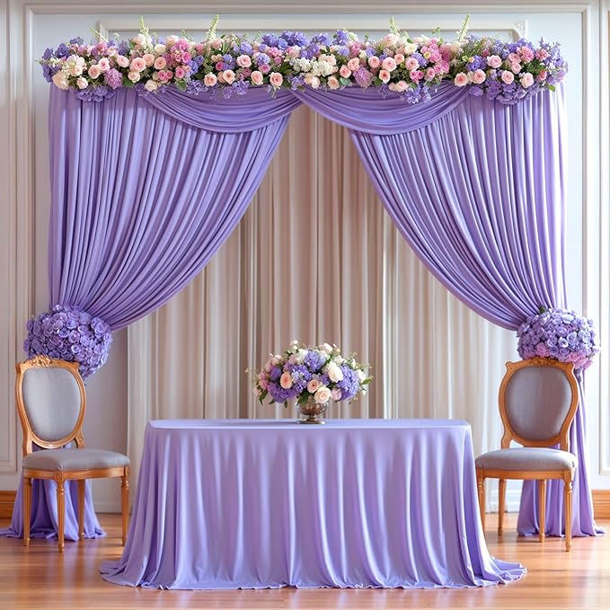 Lavender Backdrop Curtains 4 Panels - Wrinkle-Free Polyester Photography Drapes for Baby Shower & Party Background Backdrop Stand - 16 X10FT