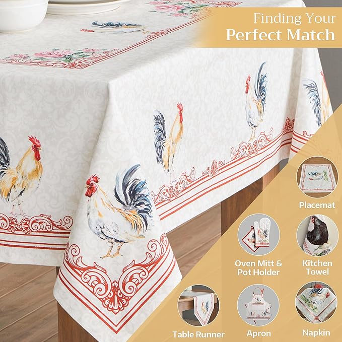 Maison d' Hermine Table Cloth Rectangle Table 100% Cotton 60 x 108 Inches Tablecloth Reusable Decorative Everyday Use for Dining Room, Farmhouse, Home Party, Festive & Wedding Spring Summer - Campagne