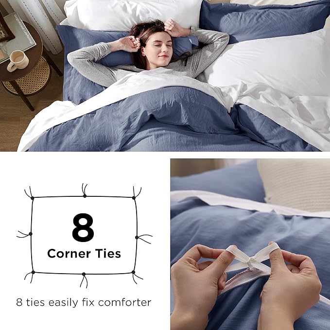 Bedsure Slate Blue Duvet Cover Full Size - 3 Pieces Prewashed Extra Soft Cotton-Like Bedding Set, Includes 1 Duvet Cover 80x90 Inches with Zipper Closure & 2 Pillow Shams, Comforter Not Included