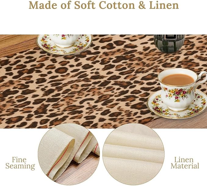 Leopard Skin Print Table Runner, Rustic Cottage Country Farmhouse Wildlife Safari Animal Skin Print Dinner Runner for Home Kitchen Dining Table Party Holiday Decor Brown 13x108in