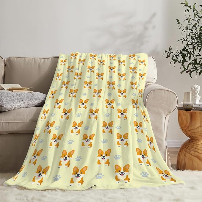 Corgi Blanket Cute Corgi Dog Throw Blanket Puppy Soft Cozy Fleece Fuzzy Stuffed Plush Flannel Gifts for Girls Women Boys Kids Adults 50"X60"