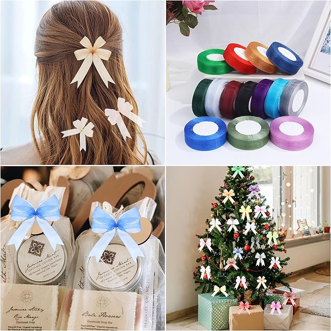 3/4 Inch x 50 Yards Sheer Organza Ribbon Chiffon Ribbon for Gift Wedding Flower Bouquet Wrapping Decorations Crafts (Light Pink)