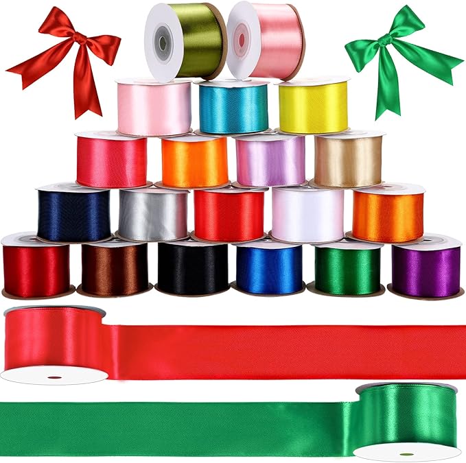 Unittype 20 Colors Rainbow Satin Ribbon 1-1/2 Inch 200 Yard Solid Fabric Ribbons 20 Rolls Satin Ribbons for Gift Wrapping Bows Crafts DIY Flower Bouquet Wedding Decor Christmas