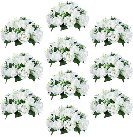 Sziqiqi Pack of 10 Fake Flower, Silk Rose Flowers, Suit for Wedding/Party Centerpiece Road Lead Flower Rack Decorations, 10 Pieces