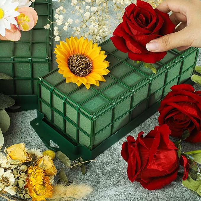 12 Packs Floral Foam Cage Rectangle Flower Cage Holders with Floral Foam Flower Arrangement Supplies for Fresh Flowers, Home Wedding Decorations, 11.8 x 4.3 x 3.1 Inches