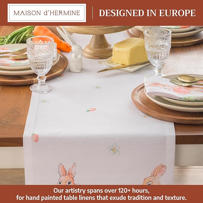 Maison d'Hermine Table Runner 100% Cotton Single Layer Table Runners 72 inches Long Decorative for Home Kitchen Dining Party Baby Shower Wedding Bridal Shower Spring Summer (Bunny Party,14.50"x72")