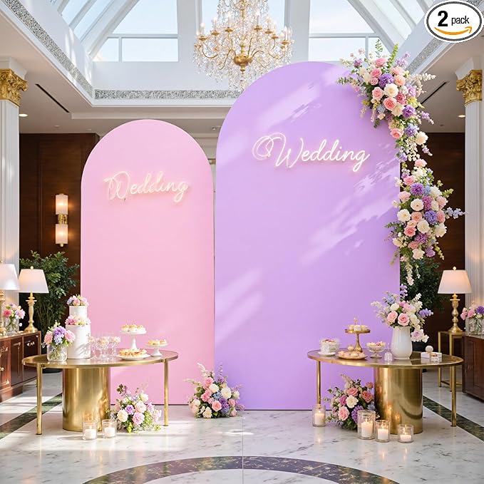 Pink Purple Arch Backdrop Cover Set of 2-7.2ft 6ft Dual Color Wedding Arch Cover-Wrinkle Free Stretchy Spandex Fitted Chiara Arch Stand Cover for Birthday Mermaid Party Baby Shower Photo Photography
