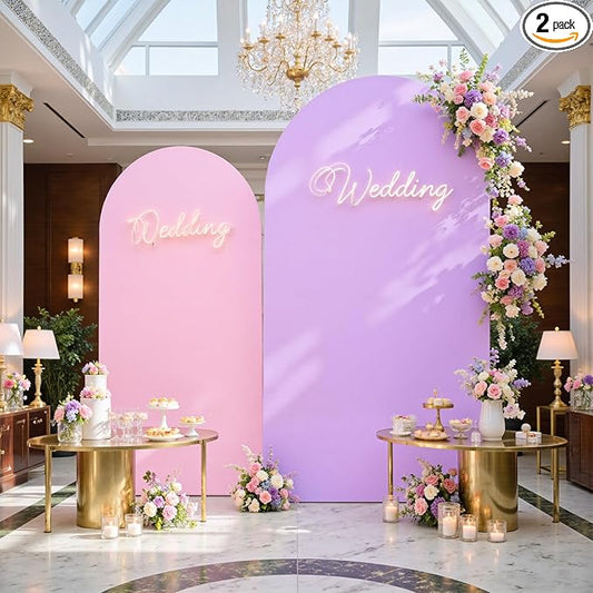 Pink Purple Arch Backdrop Cover Set of 2-7.2ft 6ft Dual Color Wedding Arch Cover-Wrinkle Free Stretchy Spandex Fitted Chiara Arch Stand Cover for Birthday Mermaid Party Baby Shower Photo Photography