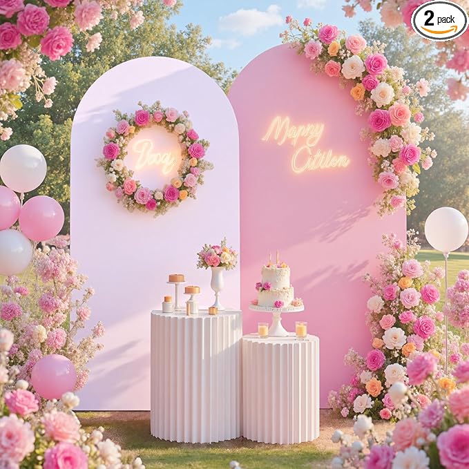 White Pink Arch Backdrop Cover Set of 2-7.2ft 6ft Dual Color Wedding Arch Cover-Wrinkle Free Stretchy Spandex Fitted Chiara Arch Stand Cover for Birthday Party Baby Shower Photo Photography