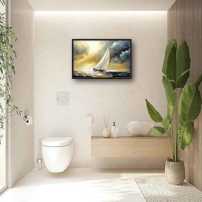Ocean Sailboat Large Wall Art Framed Wall Decor for Living Room Abstract Boat Pictures Oversized Canvas Print Painting Modern Extra Large Artwork for Bedroom Office Home Decor 36"x24"